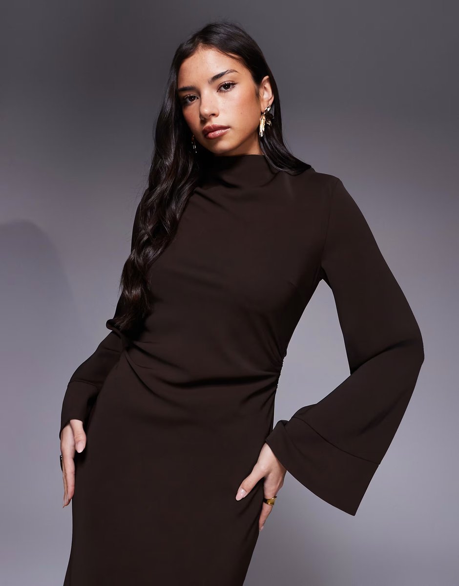 ASOS ASOS DESIGN clean crepe maxi dress in chocolate - 3