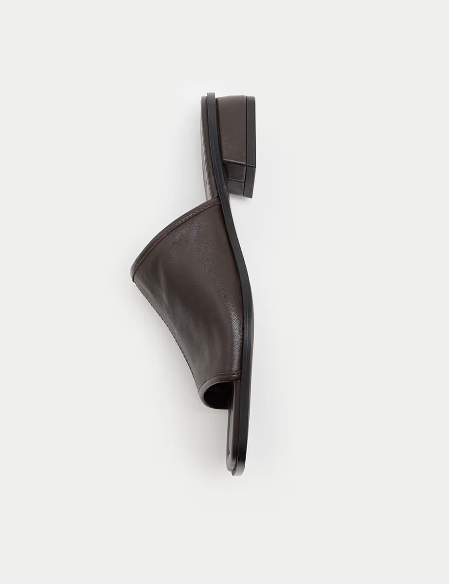 Marks & Spencer M&S Brown Leather Block Heel Peep Toe Mules