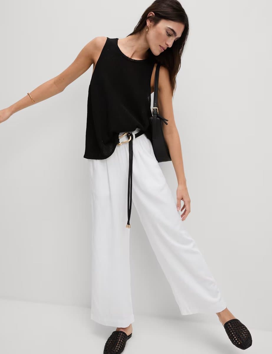 Marks & Spencer M&S Linen Rich Wide Leg Cropped Trousers White