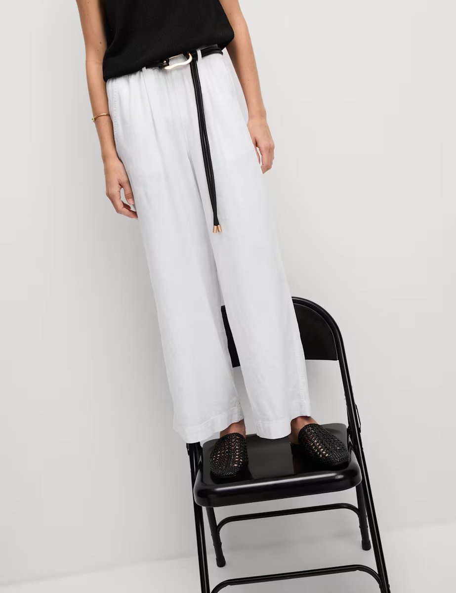 Marks & Spencer M&S Linen Rich Wide Leg Cropped Trousers White - 4