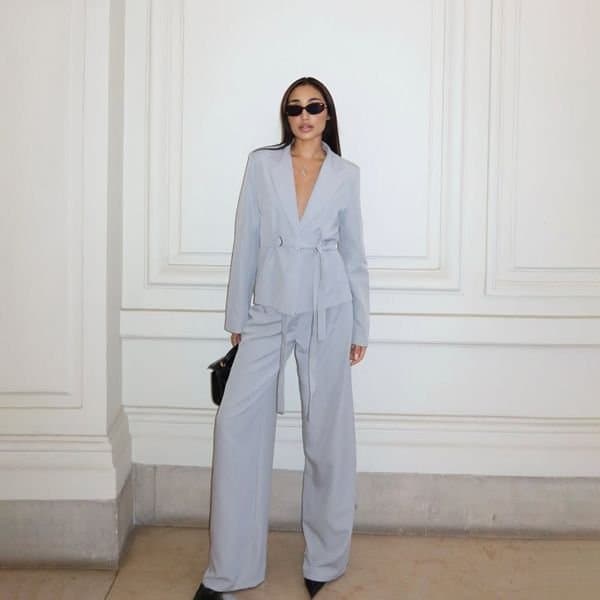 EGO EGO Mid Rise Wide Leg Tailored Trousers in Grey