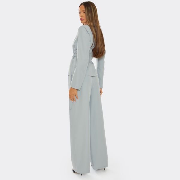 EGO Mid Rise Wide Leg Tailored Trousers In Grey, Women's Size UK 6 - 2