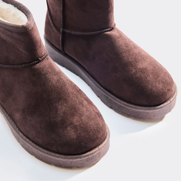 EGO Apple Faux Fur Lining Ankle Boot In Brown Faux Suede, Women's Size UK 3 - 2