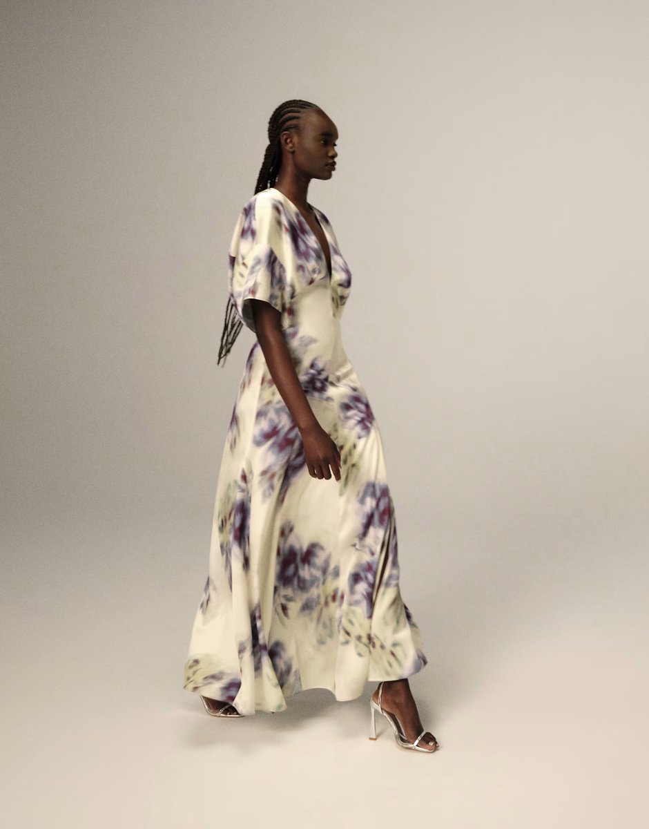 ASOS ARRANGE modern 30's maxi satin dress with shoulder pad in blurred floral - 1