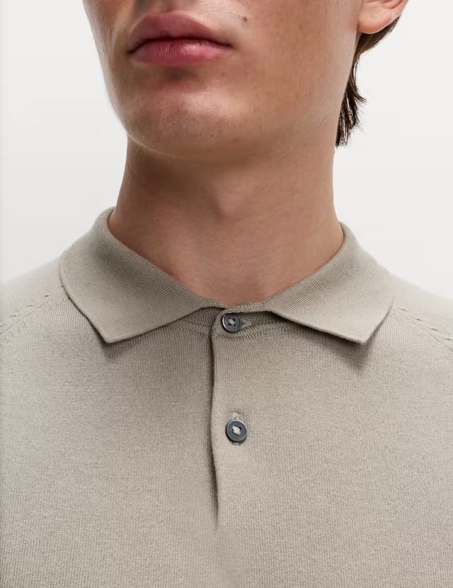 Marks & Spencer M&S Cotton Rich Knitted Polo Shirt Putty - 3