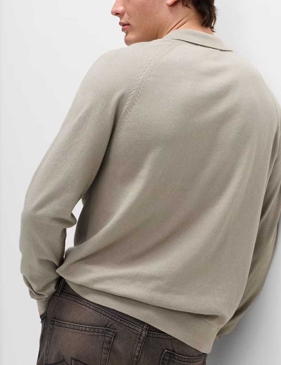 Marks & Spencer M&S Cotton Rich Knitted Polo Shirt Putty - 4