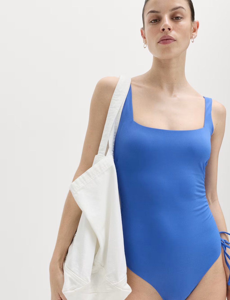 Marks & Spencer M&S Padded Drawstring Side Square Neck Swimsuit Cobalt - 3