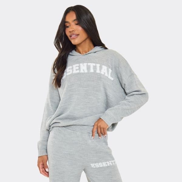 EGO EGO Long Sleeve Fluffy Hoodie in Grey Knit
