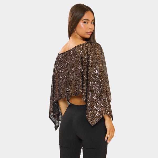 EGO Floaty Cape Top In Bronze Sequin, Women's Size UK 6 - 2