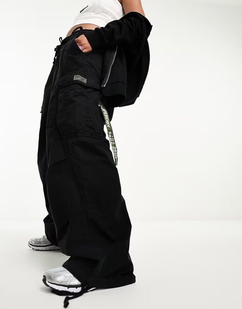 ASOS Superdry vintage baggy parachute trousers in black