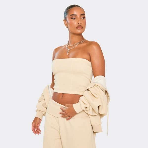 EGO Bandeau Seam Detail Sweat Top In Stone, Women's Size UK 6 - 2