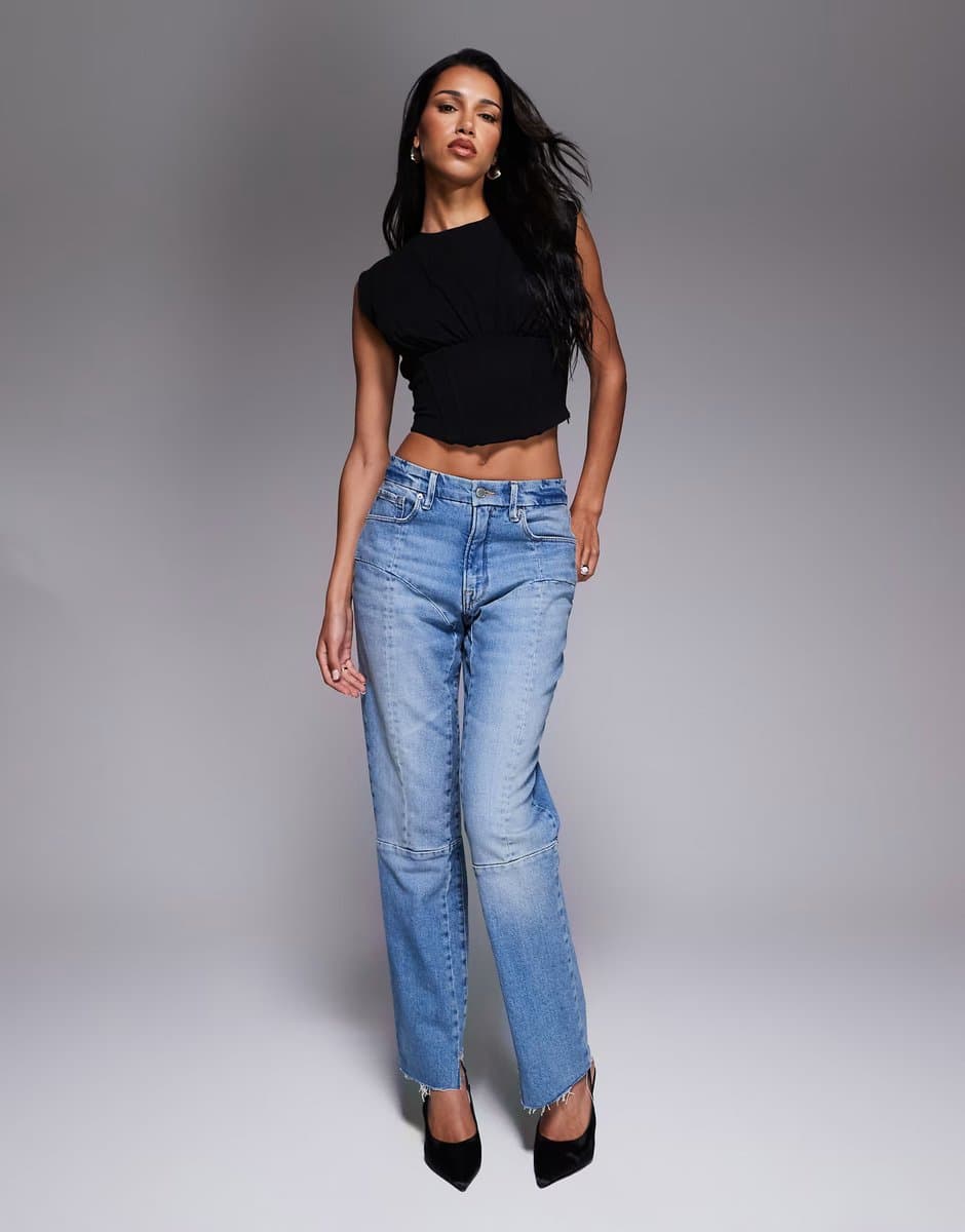 ASOS Good American good icon straight jeans in mid blue wash