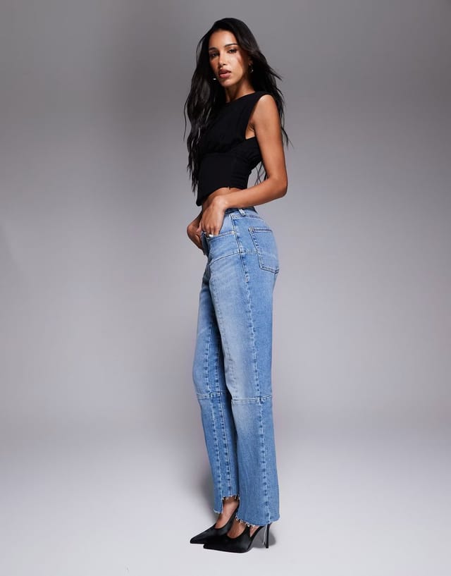 ASOS Good American good icon straight jeans in mid blue wash - 3