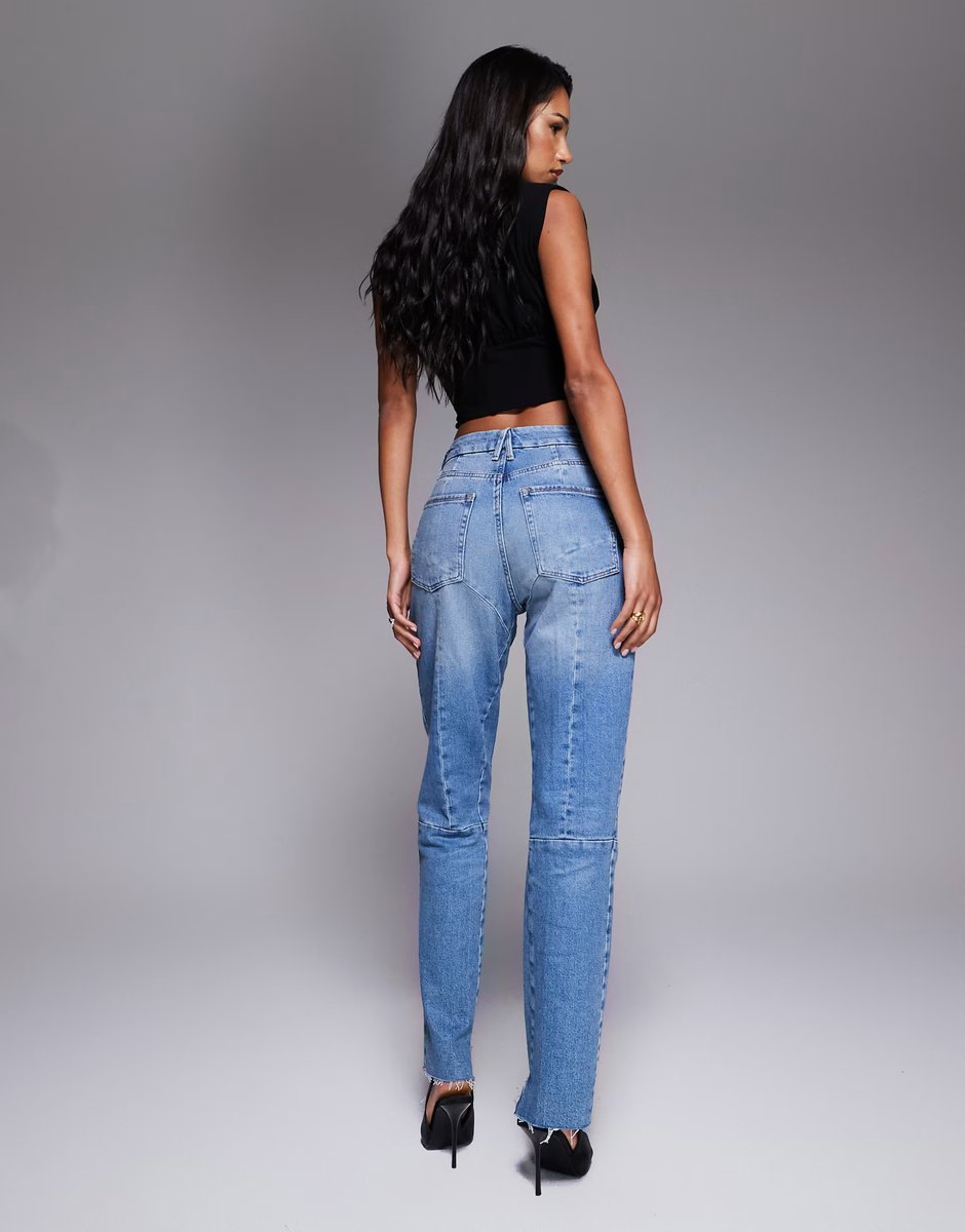 ASOS Good American good icon straight jeans in mid blue wash - 4