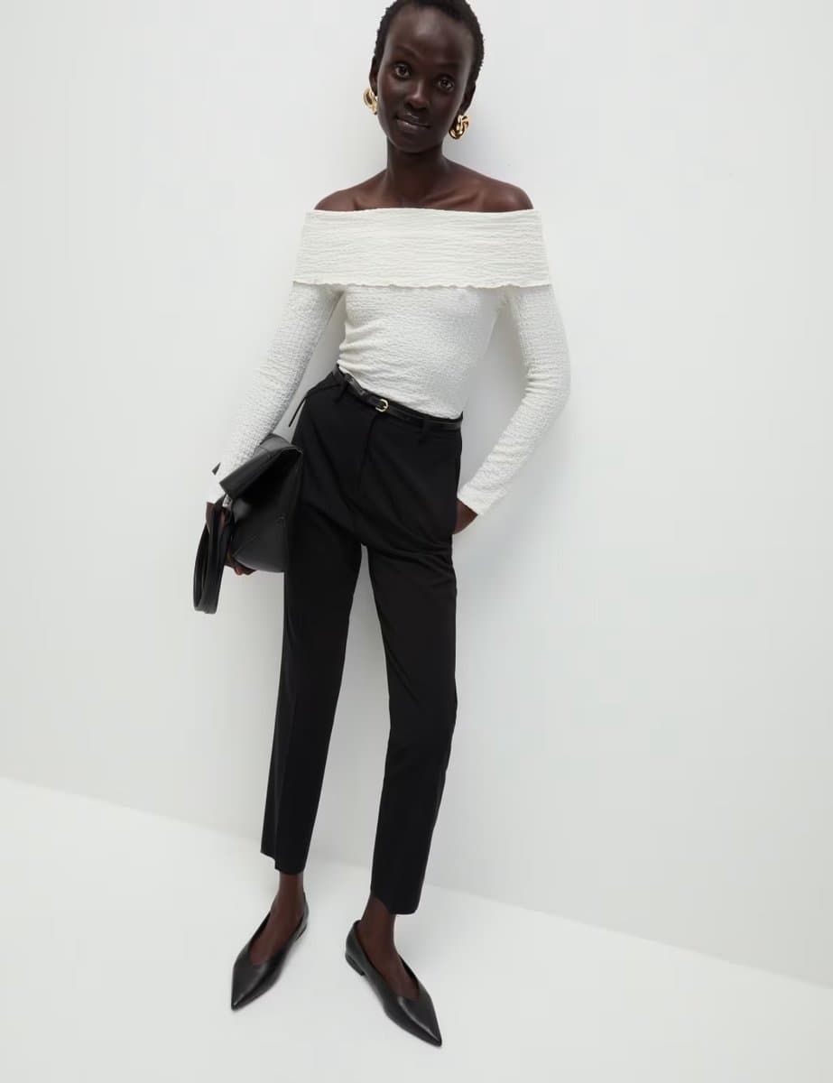 Marks & Spencer M&S Slim Fit Ankle Grazer Trousers with Stretch Black