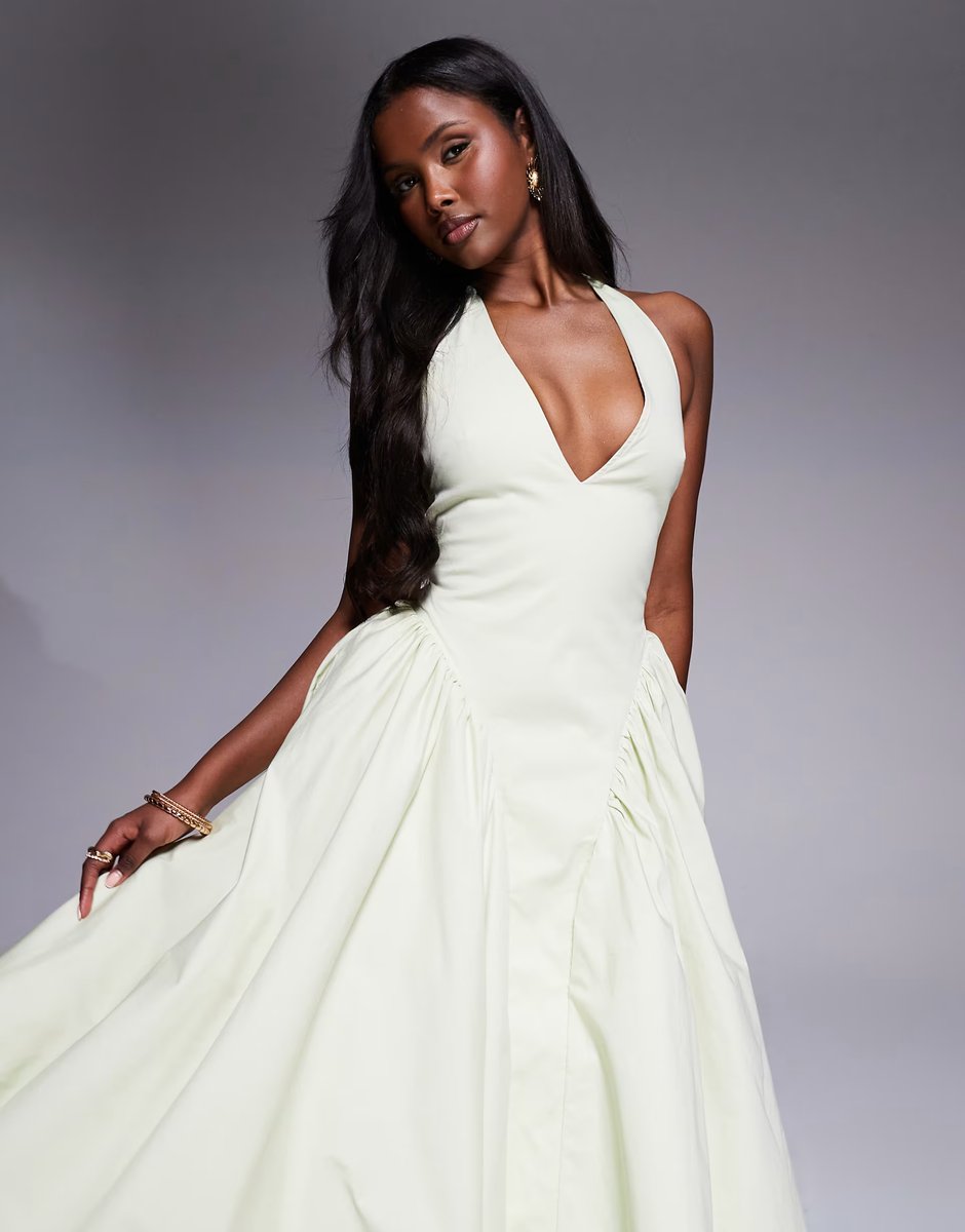 ASOS House of CB Marilyn halter midi sundress in pistachio - 3