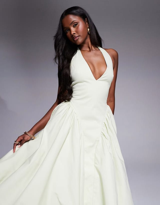 ASOS House of CB Marilyn halter midi sundress in pistachio - 3