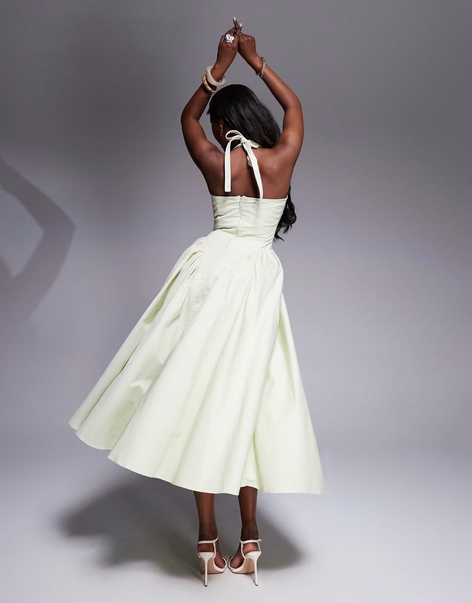 ASOS House of CB Marilyn halter midi sundress in pistachio - 4