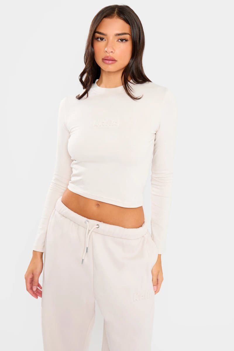 Kaiia Kaiia Embossed Bubble Logo Long Sleeve Baby Tee Oyster