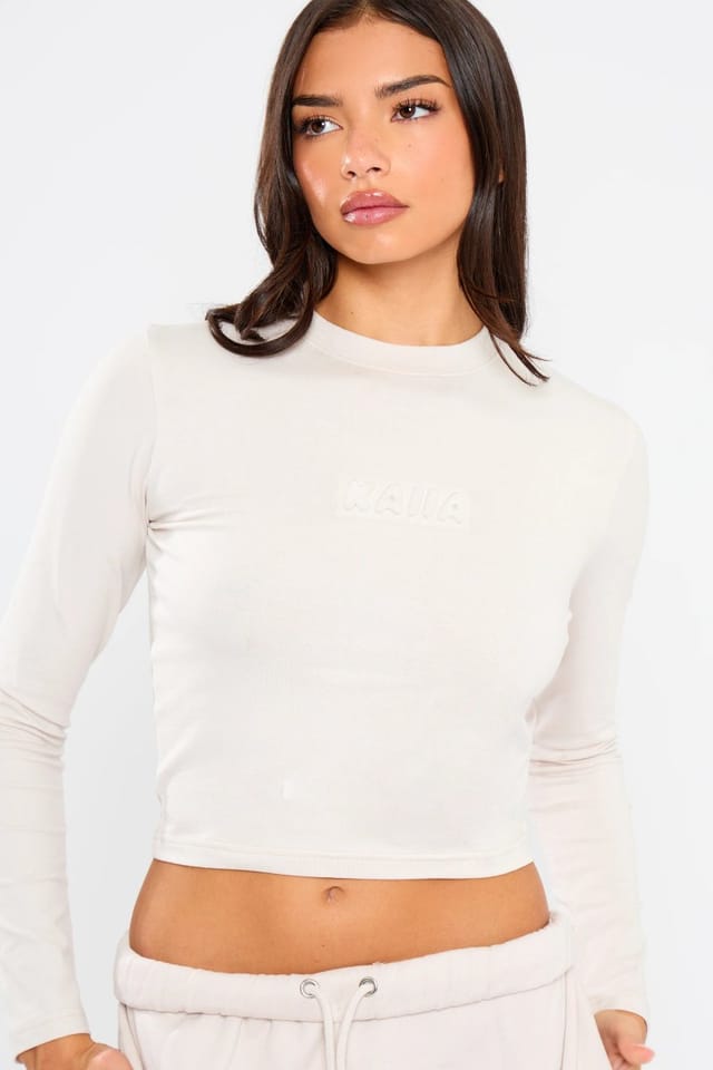 Kaiia Kaiia Embossed Bubble Logo Long Sleeve Baby Tee Oyster - 2