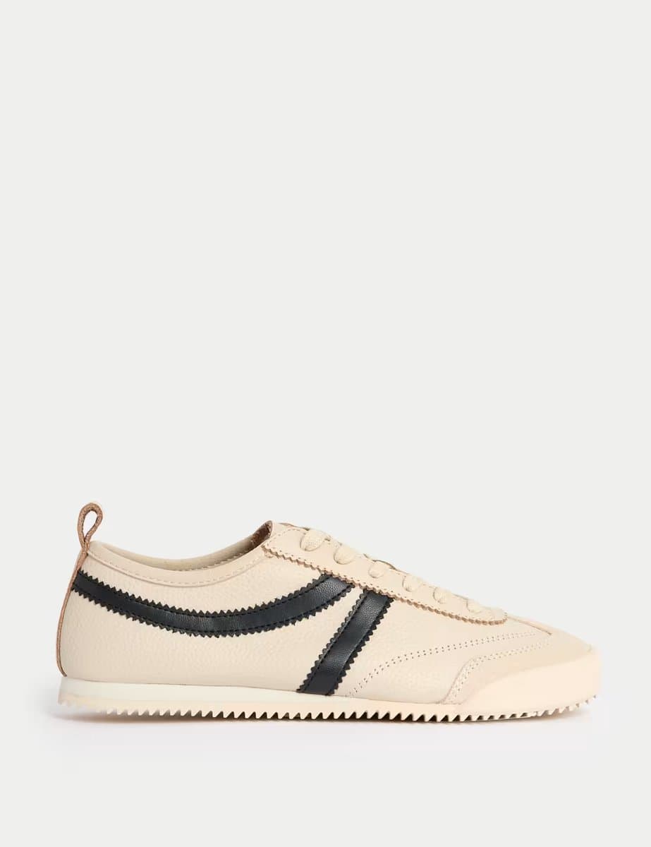 Marks & Spencer M&S Leather Stripe Trainers Cream Mix