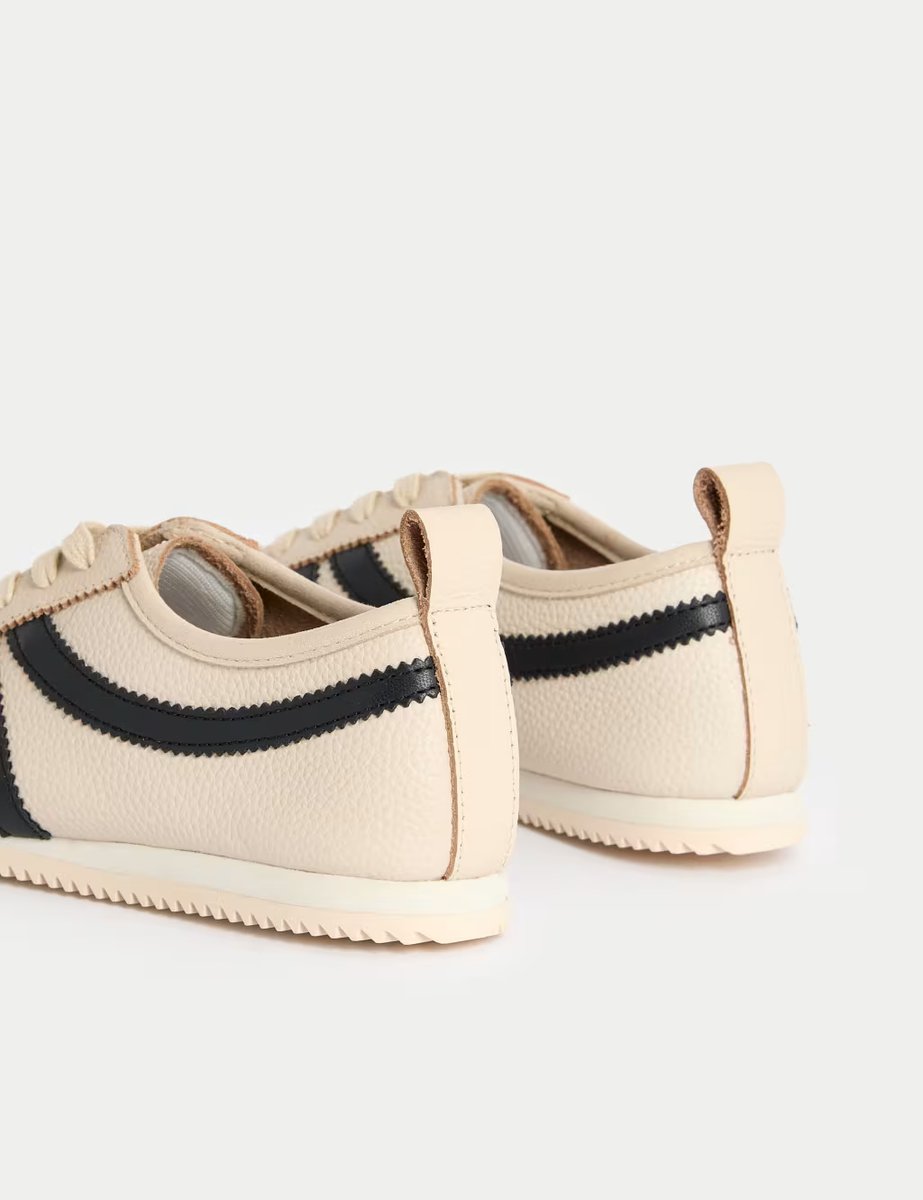 Marks & Spencer M&S Leather Stripe Trainers Cream Mix - 2