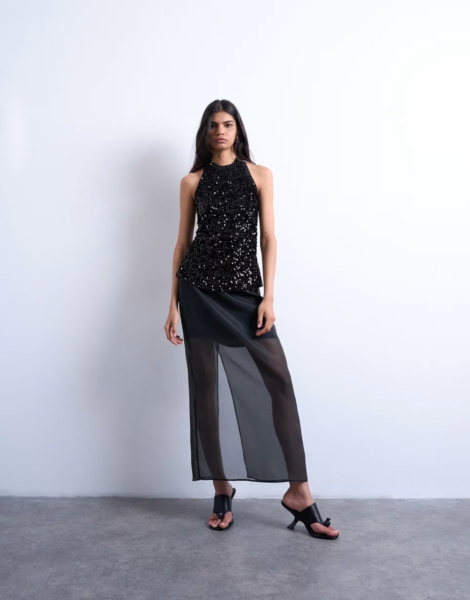 ASOS Topshop velvet sequin halter top in black - 2