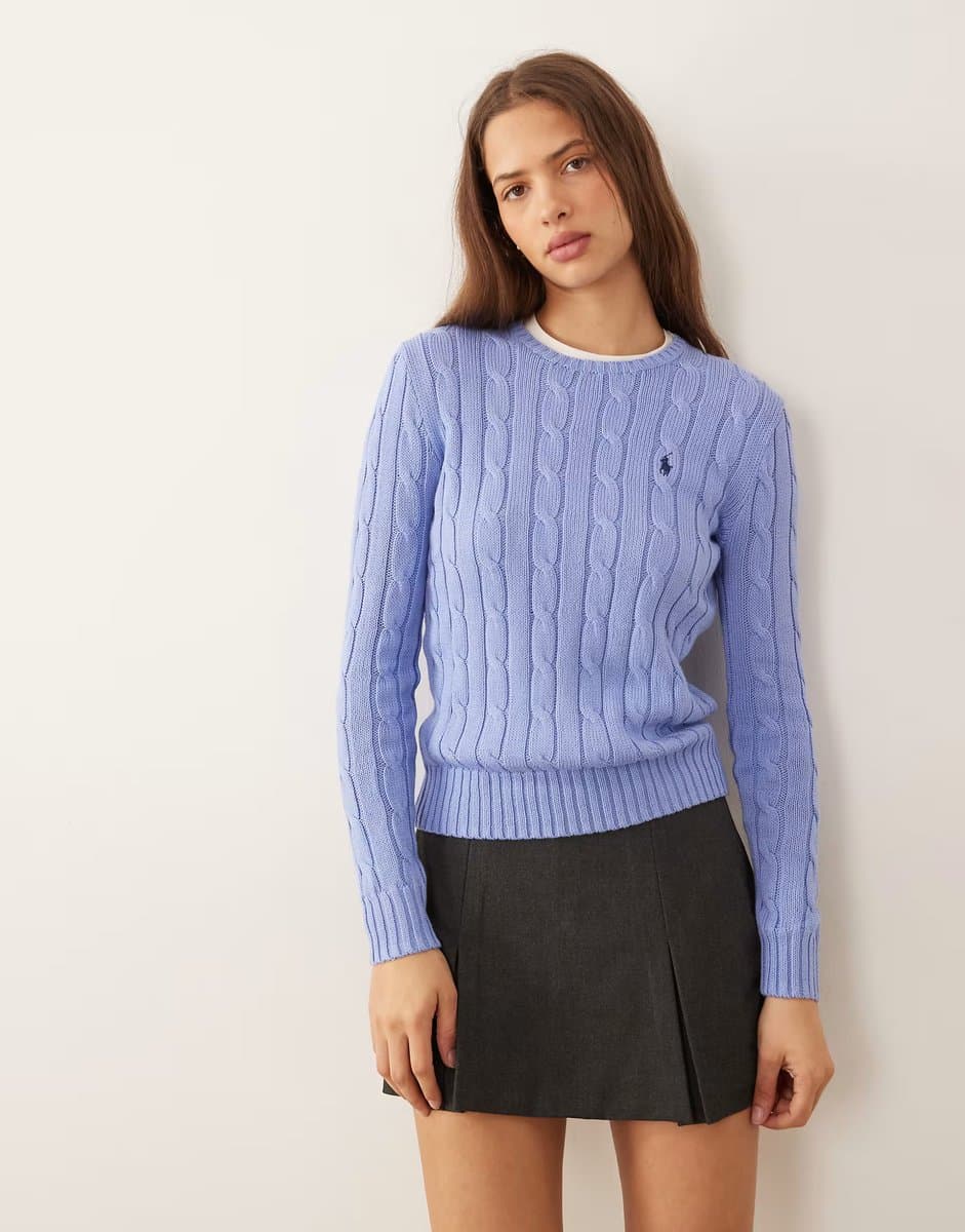 ASOS Polo Ralph Lauren Julianna icon logo cotton cable knit jumper in litchfield blue