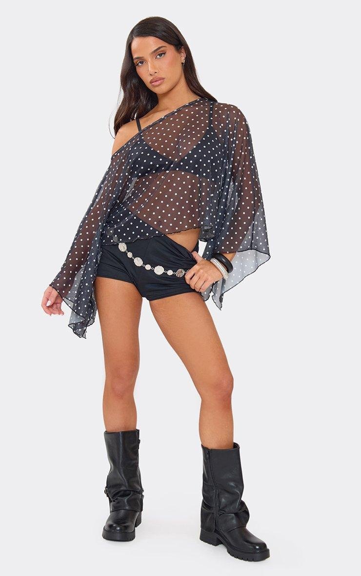 EGO Off The Shoulder Cape Top In Multi Polka Dot Print Mesh, Women's Size UK 6 - 2