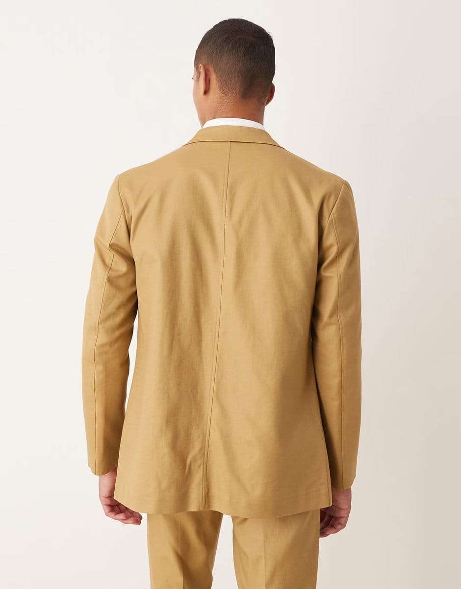 ASOS ASOS DESIGN cotton linen blend regular suit jacket in camel twill - 4