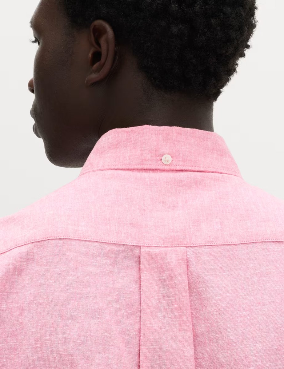 Marks & Spencer M&S Regular Fit Linen Rich Short Sleeve Shirt Pink Fizz - 2