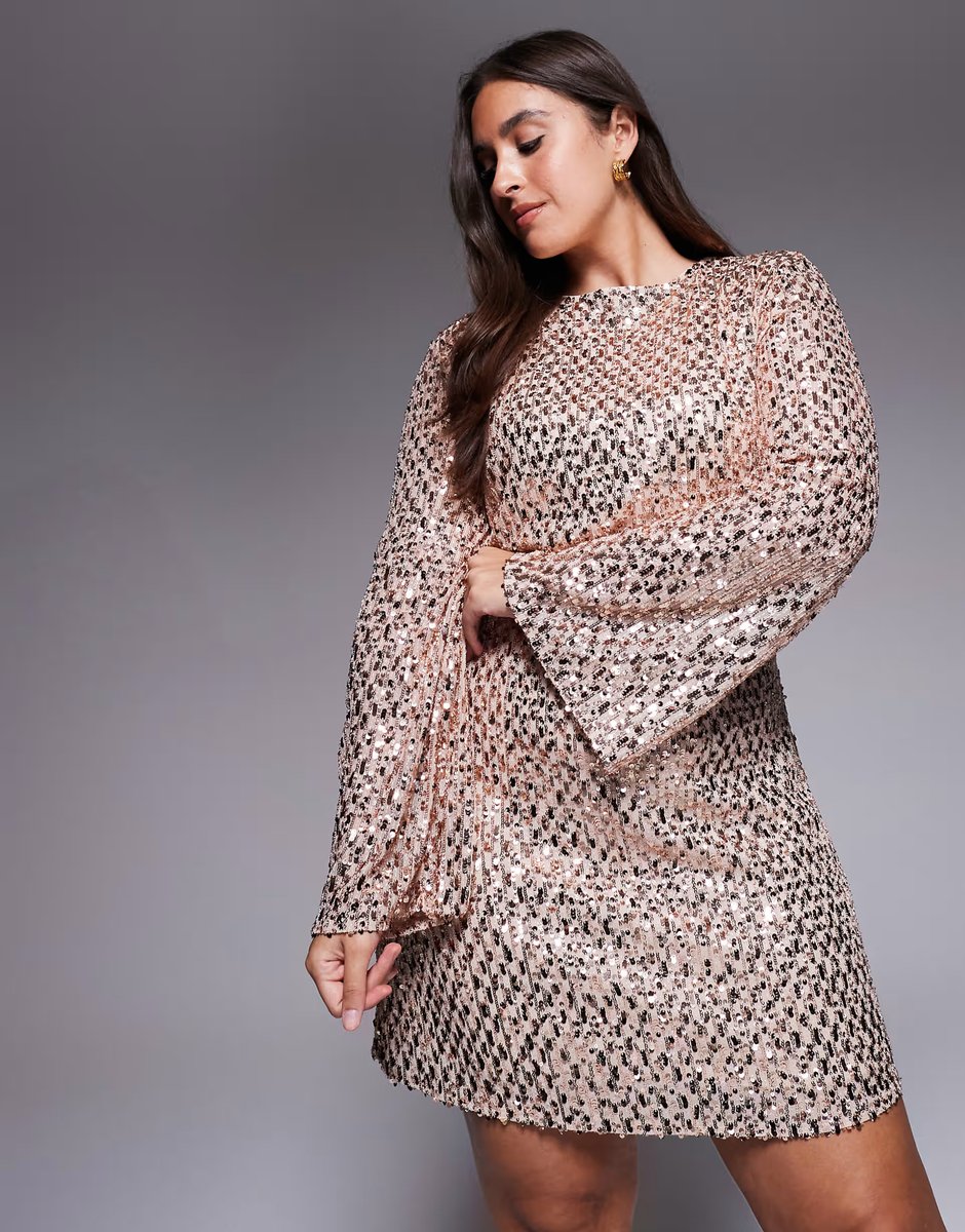 ASOS Jaded Rose Plus fluted sleeve sequin mini dress in gold - 3