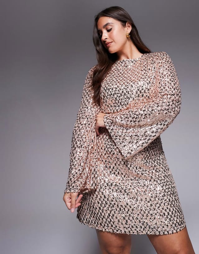 ASOS Jaded Rose Plus fluted sleeve sequin mini dress in gold - 3