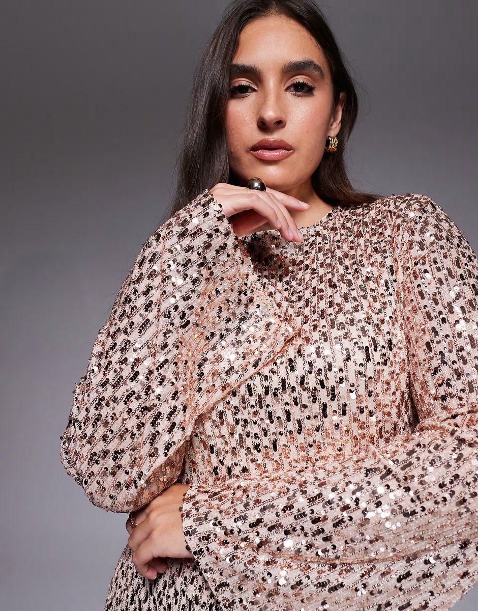 ASOS Jaded Rose Plus fluted sleeve sequin mini dress in gold - 4