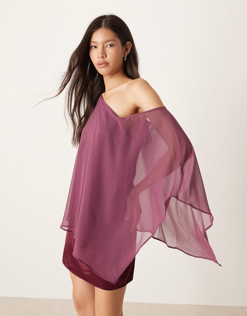 ASOS ASOS DESIGN satin chiffon mix one shoulder mini dress in plum - 1