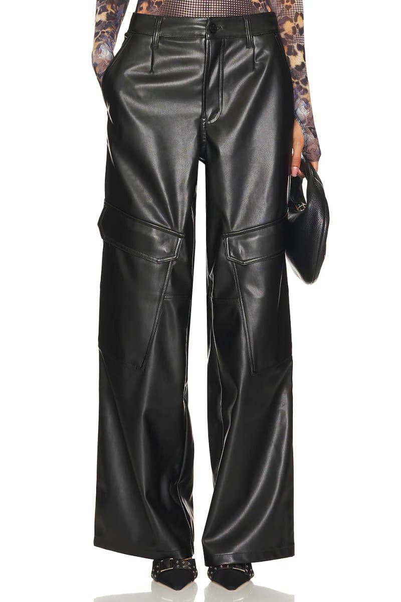 revolve Revolve Faux Leather Wide Leg Cargo Pants in Black