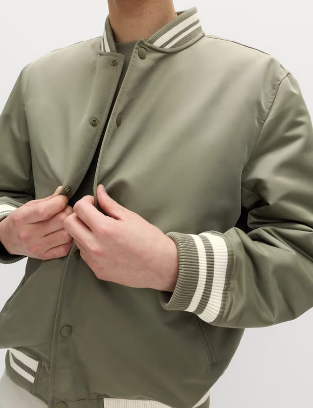 Marks & Spencer M&S Satin Effect Lightweight Bomber Jacket Dark Sage - 2