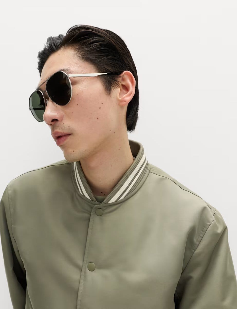 Marks & Spencer M&S Satin Effect Lightweight Bomber Jacket Dark Sage - 4