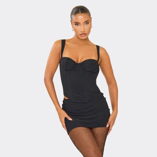 EGO EGO Strappy Zip Back Corset Top in Black Mesh