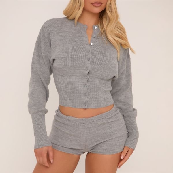 EGO Long Sleeve Button Through Cinched Waist Cardigan In Grey Knit, Women's Size UK Large L - 2
