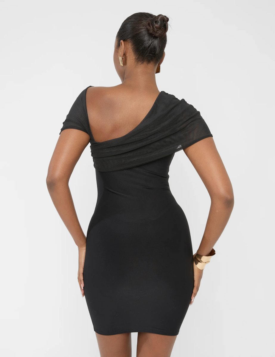 Public Desire Mesh Sleeve Slinky Cut Out Mini Dress Black - 2