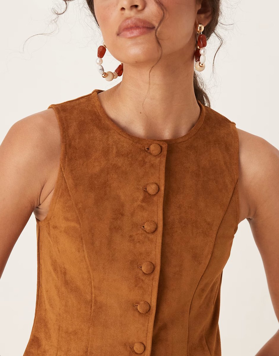 ASOS ASOS DESIGN co-ord structured faux suede waistcoat top in brown - BROWN - 2