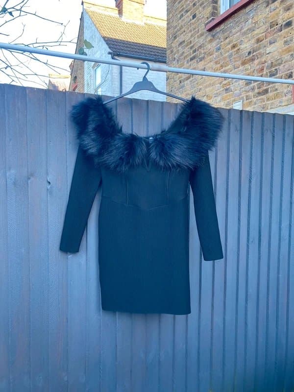 ASOS Plunge faux fur Knit mini dress
