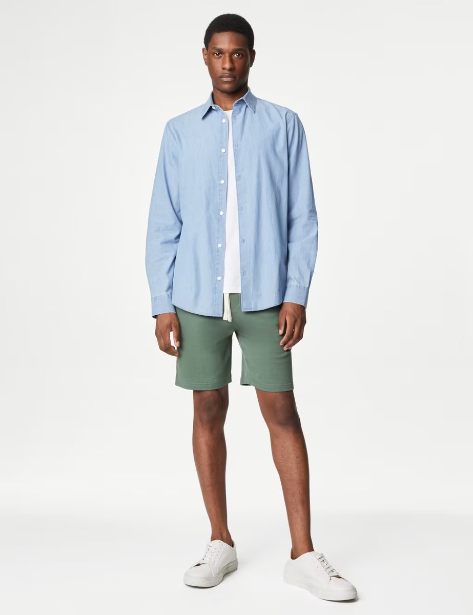 Marks & Spencer M&S Pure Cotton Drawstring Jersey Shorts Medium Green - 4