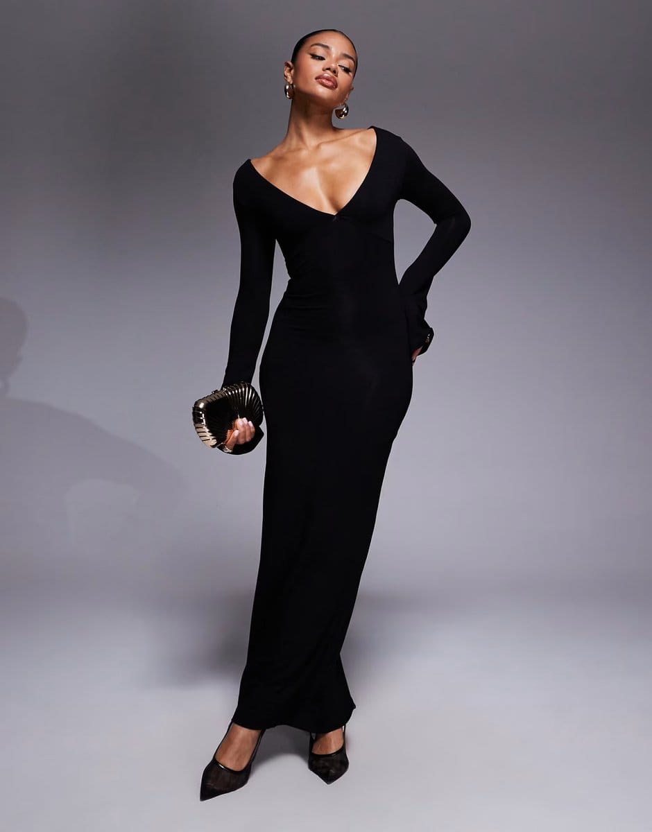 ASOS ASOS DESIGN long angel sleeve shoulder grazer maxi dress in black - 1