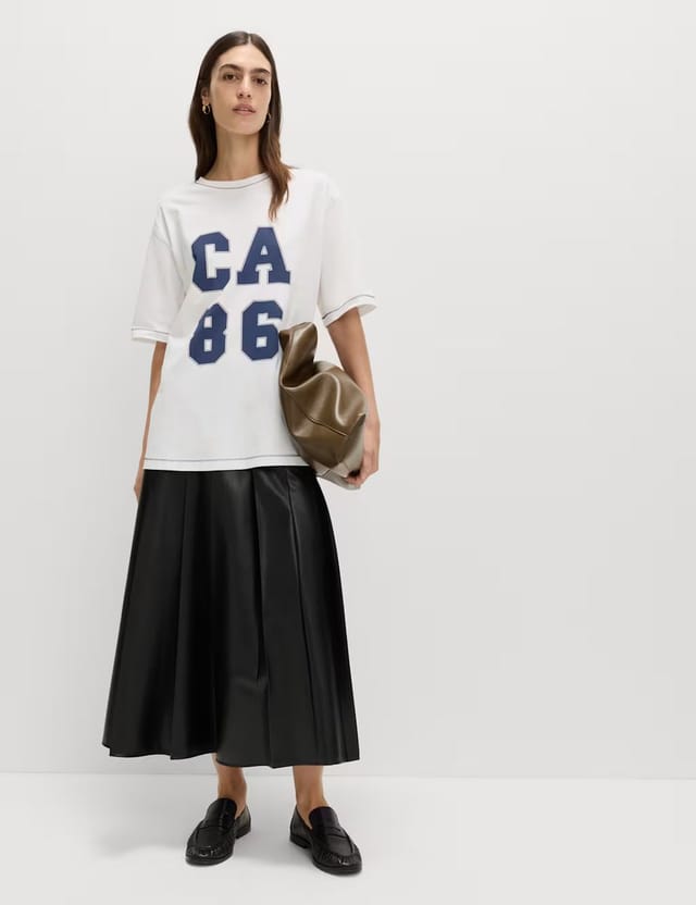 Marks & Spencer M&S Pure Cotton Slogan Oversized T-Shirt Navy Mix - 2