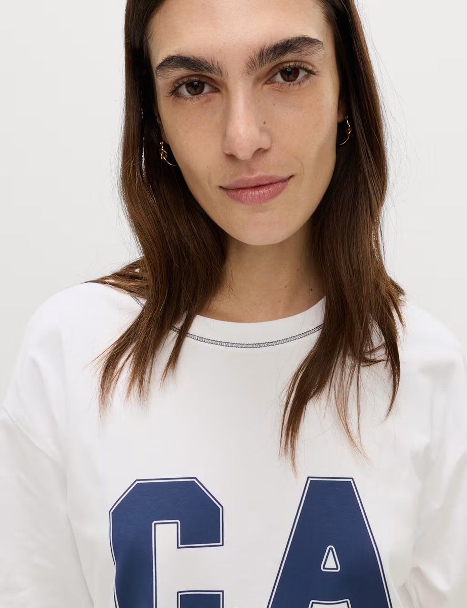 Marks & Spencer M&S Pure Cotton Slogan Oversized T-Shirt Navy Mix - 3