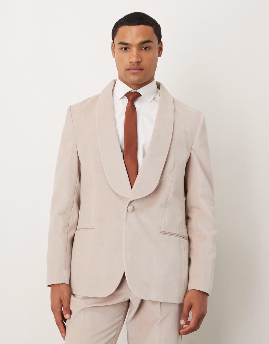 ASOS ASOS DESIGN Beige Velvet Slim Blazer