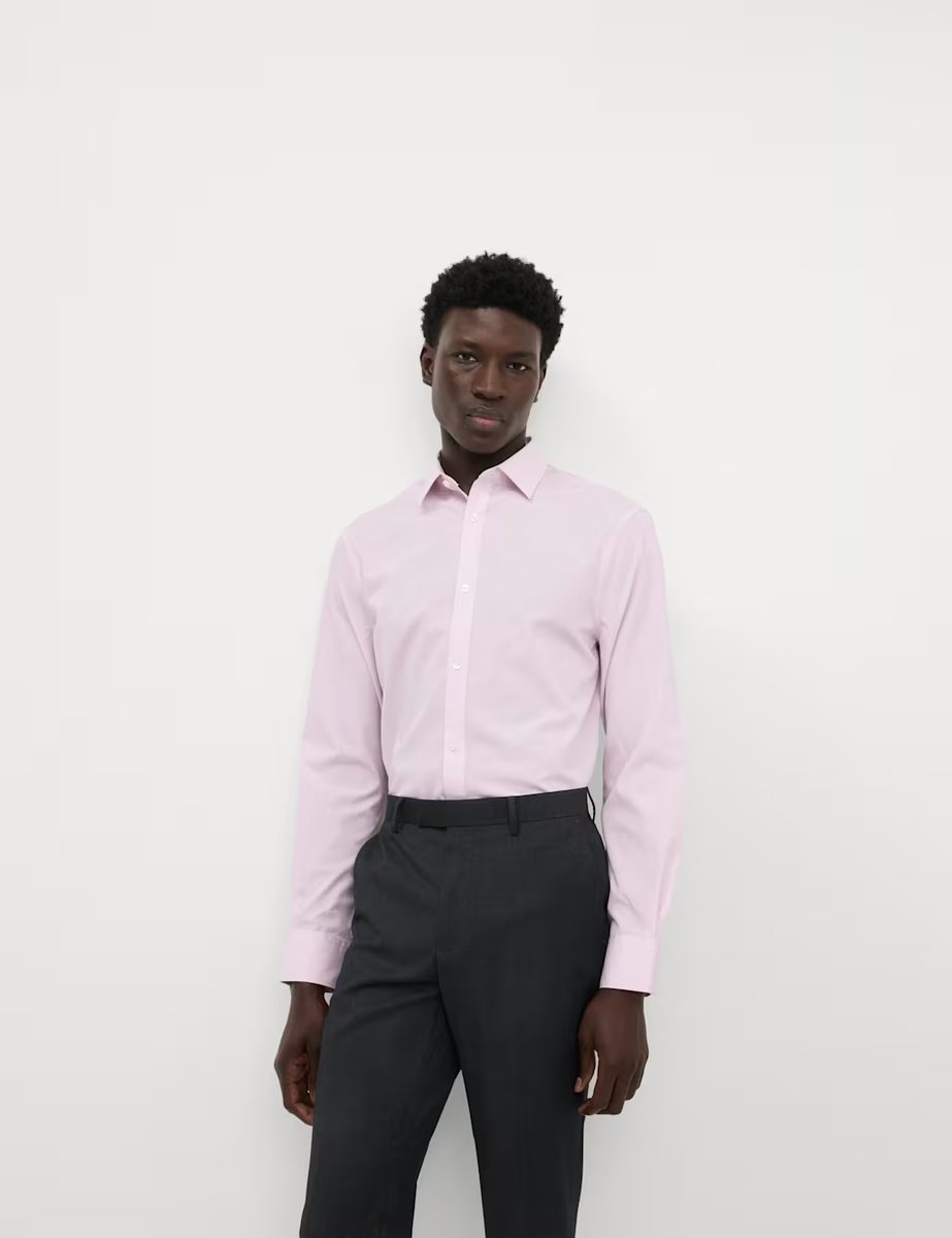 Marks & Spencer M&S Slim Fit Easy Iron Cotton Blend Shirt Dark Sage - 3