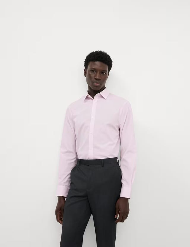 Marks & Spencer M&S Slim Fit Easy Iron Cotton Blend Shirt Dark Sage - 3